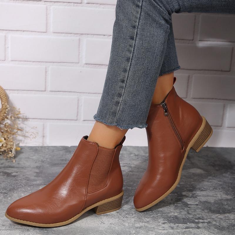 Fashion Women's Shoes 2024 New Fashion Hot Sale Side Zipper Women's Boots Pointed Toe Office Ankle Boots Plus Size 43 Zapatos De Mujer