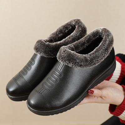 Middle Aged and Elderly Women's Waterproof Cotton Shoes Mother's Fleece Lined Flat Non-slip Warm Shoes Grandmothers Winter Thermal Shoes