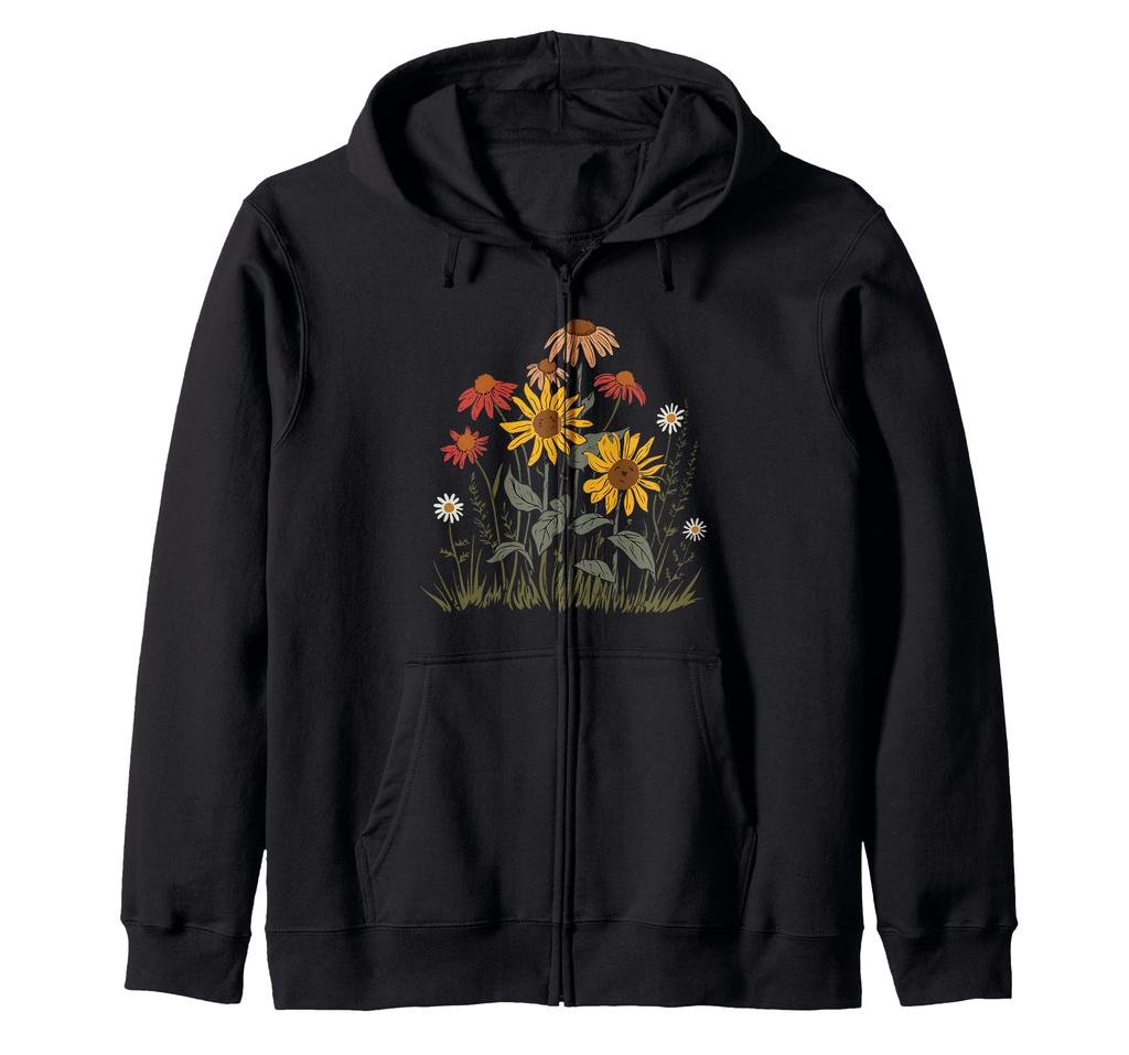 Cute Wildflowers: Echinacea, Sunflower, Cottage Core, Aesthetics, Zip-up Hoodie