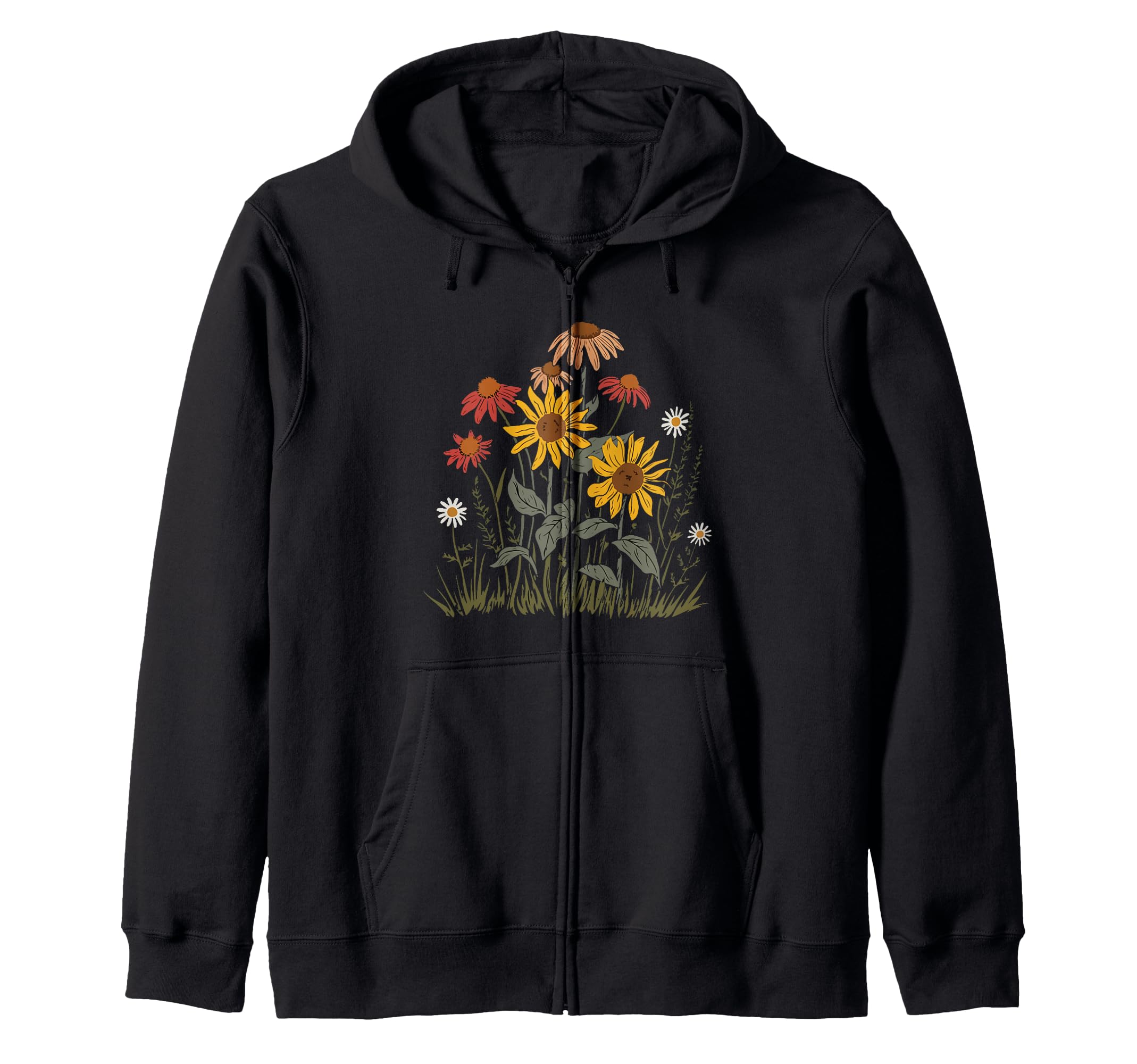 Cute wildflowers: Echinacea, sunflower, cottage core, aesthetics, zip-up hoodie
