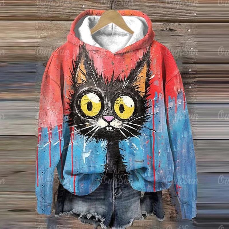 Damen Hoodie 3d Tiere Langarm Damenbekleidung Herbst Hip Hop Mode Street Style Lustiges Hunde Muster Kapuzenpullover