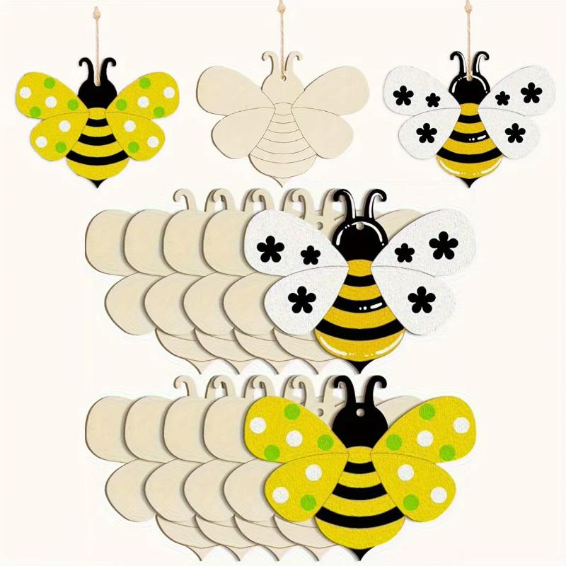 20pcs engraved bee wood chips, an unfinished wooden material specially designed for handmade diy