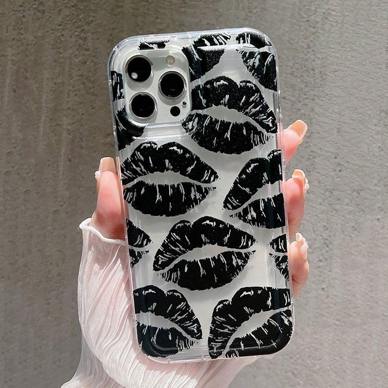 

Чехол для iPhone 15, чехлы для iPhone 14 Pro Max, мягкий прозрачный чехол с черными губами и поцелуем для iPhone 11 13 12 Mini XS XR X 7 8 Plus For iPhone 12