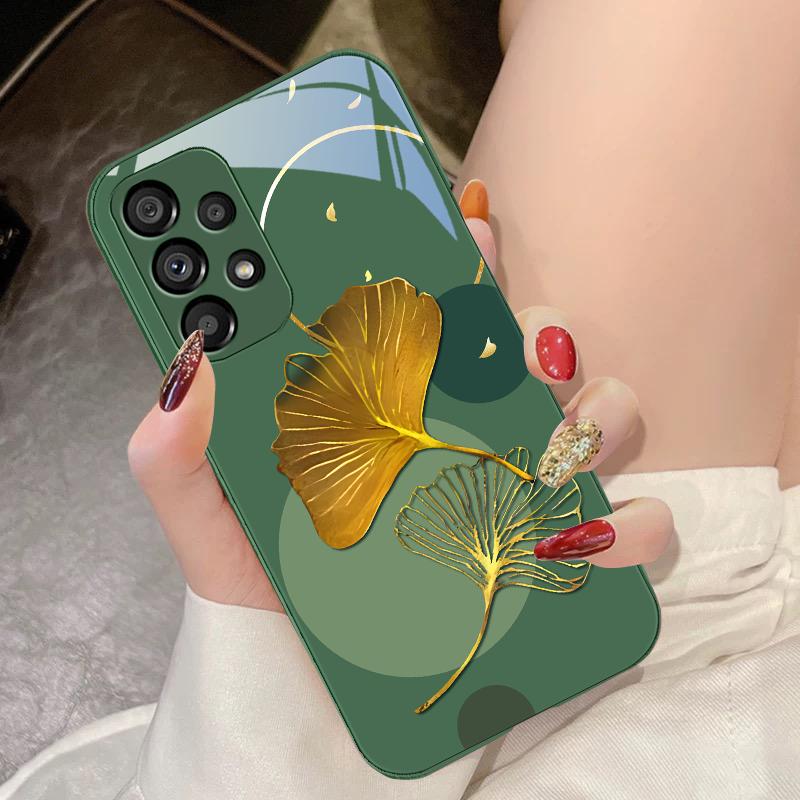 Golden Ginkgo Leaves For Samsung Galaxy S10 4G S20 11E 30 S21 21Fe 22 S24 Pro S23 Ultra 5G S8 S9 Tempered Glass Phone Case