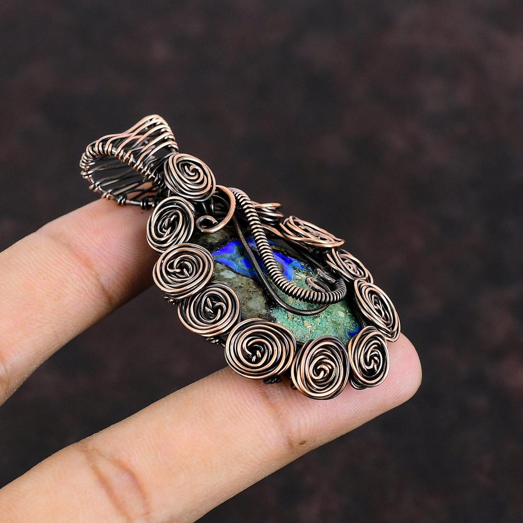Azurite Malachite Copper Pendant Wire Wrapped Gemstone Pendant Copper Jewelry Handmade Pendant  Wire Wrap Jewelry Wedding Gift Healing Stone