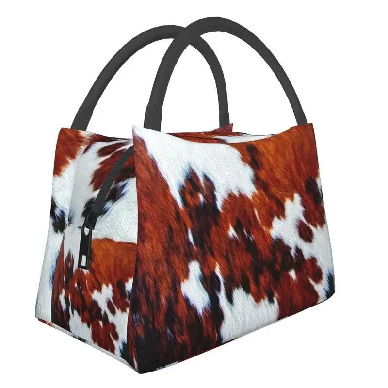 Cowhide Leather 3D Printing Resuable Lunch Box Women Waterproof Animal Fur Texture Thermal Cooler Food Insulated Lunch Bag