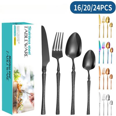 New Stainless Steel Tableware Suit Small Waist Hammer Pattern Tableware 24 Pieces Suit Creative Cutlery Set Suit