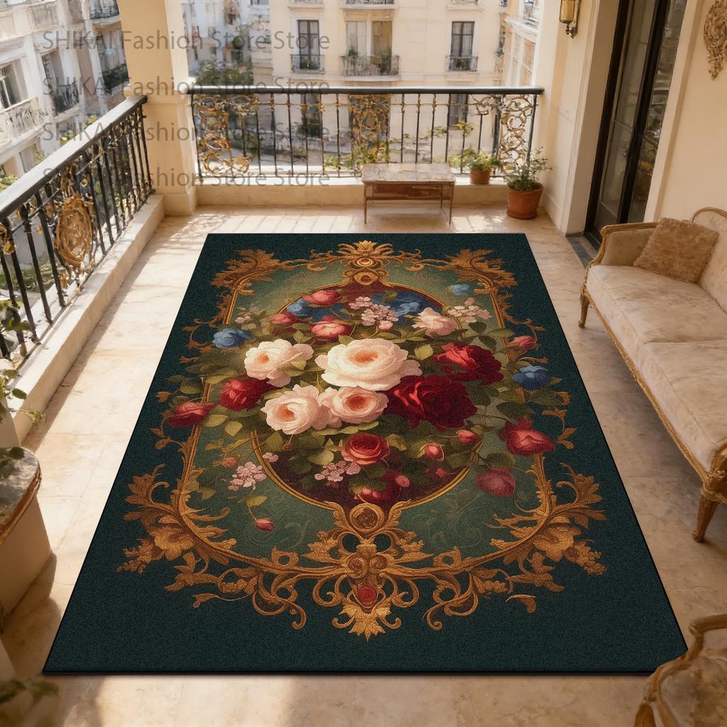 European Classic Country Style Balcony Carpet Easy Clean Fluffy Large Area Floor Mats Home Decoration Luxury Non-slip Soft Rugs