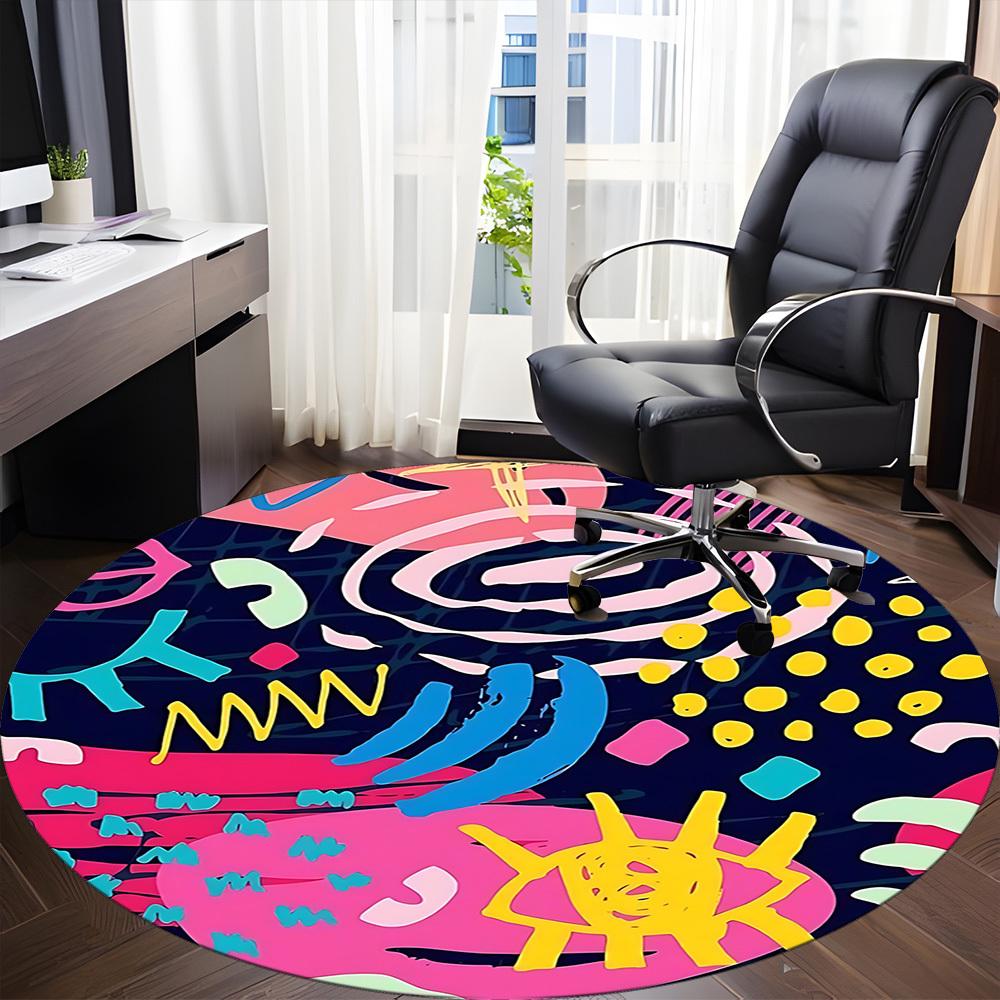 1pc Abstract Art Office Round Rug, Non-slip, Soft and Durable Office Rug for Interior Decoration, Perfect for Office,Decoration Yy260204025
