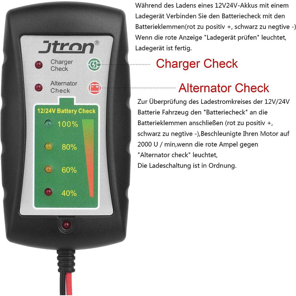 12V/24V DC Car Battery Tester with LED Light Machine Diagnostic Tester for Cars Motorcycles Trucks Battery Check