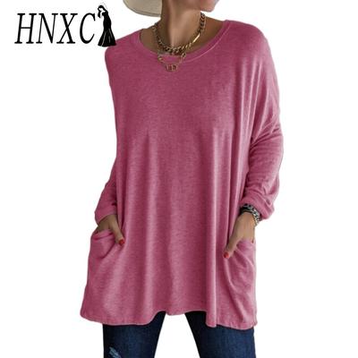 Damenmode, lässig, Sommer, Frühling, einfarbig, bedruckt, langärmelig, O-Ausschnitt, Blusen und Hemden