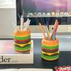 1PC Adjustable Burger Pen Holder - Creative Desktop Storage Case for Office Supplies and Makeup Brushes
