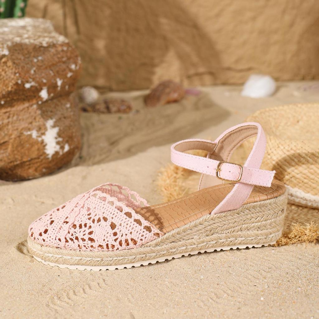 Women's Breathable Wedge Espadrille Buckle Sandals - Fashionable Plus Size Thick Sole Sandals