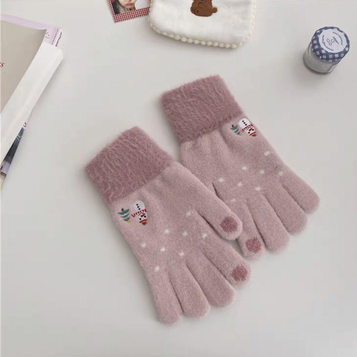 

Милые корейские инс перчатки женские зимние милые рождественские снеговик плюшевые вязаные шерстяные студенческие зимние теплые трендовые One Size розовый