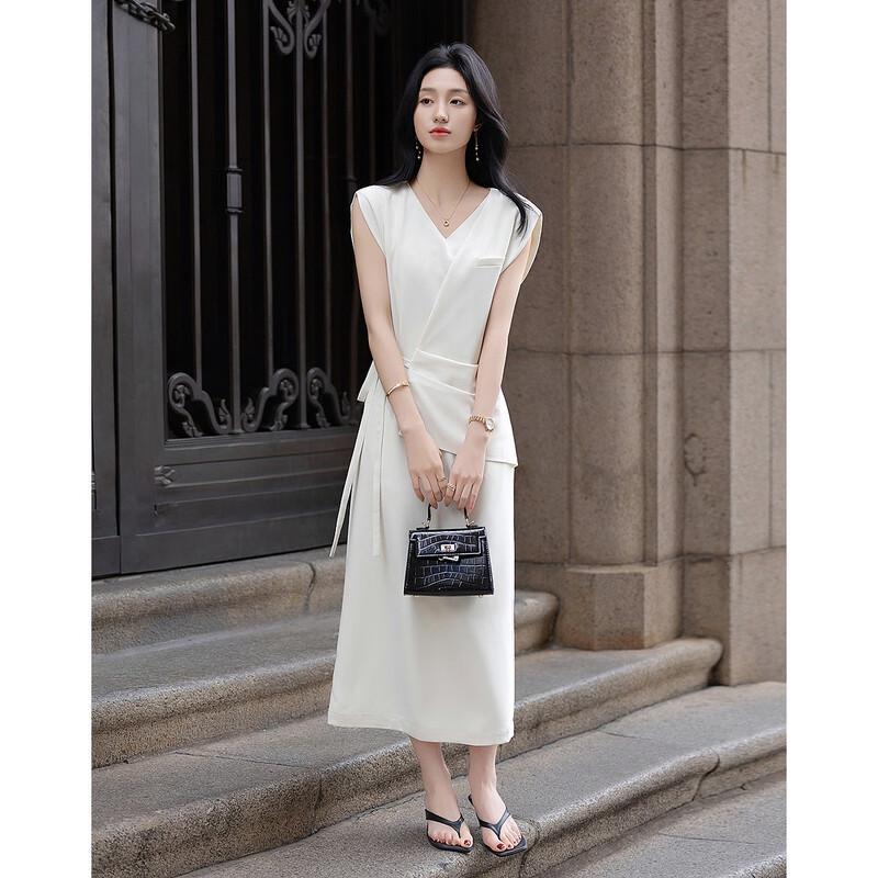 Demana Elegant Faux Two-Piece V-Neck Tie-Waist Dress