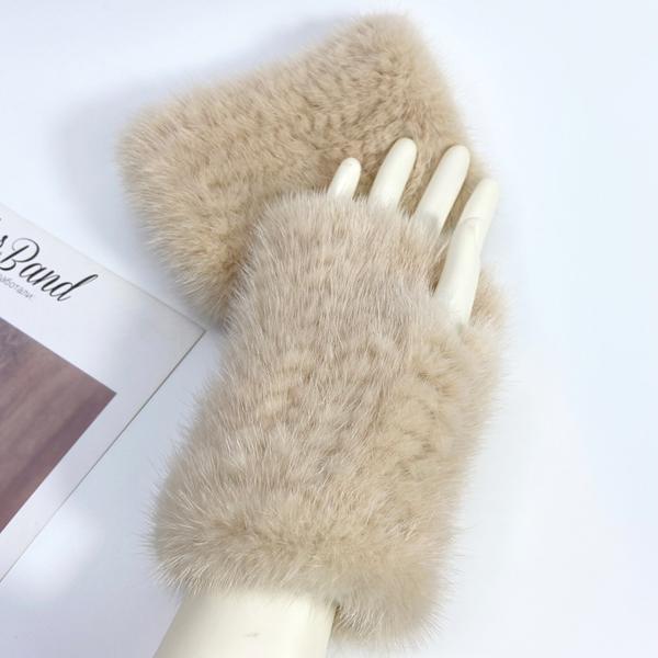 Real Mink Fur Fingerless Gloves for Women Girls Natural Fur Knitted Mittens Warm Soft Luxury Winter Gloves