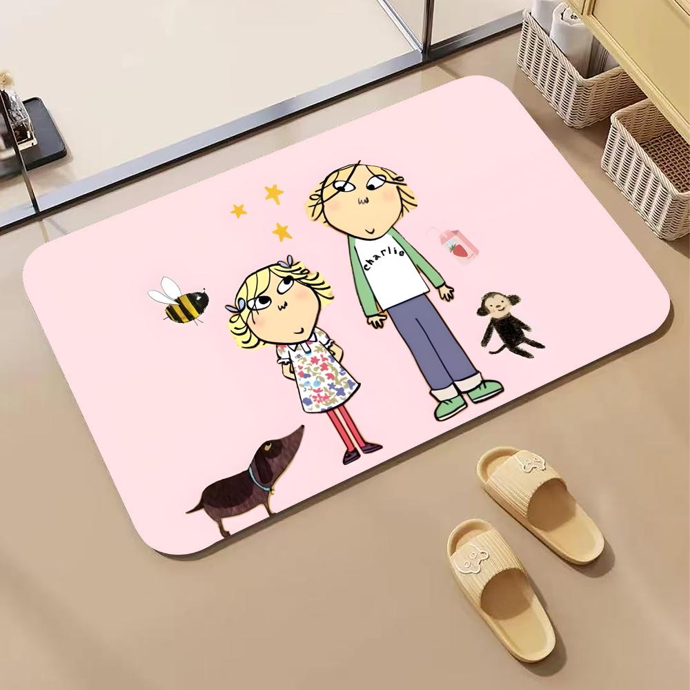 Anime C-Charlie and Lola Floor Mat Diatomite Bath Mat, Quick Dry Absorbent Non-Slip Door Mat