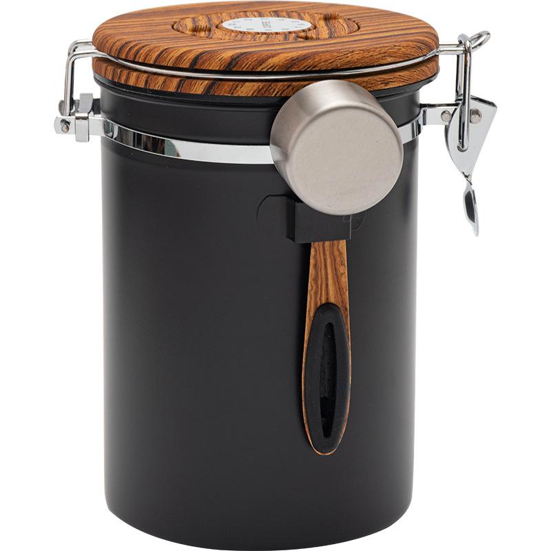 

Coffee Bean Storage Tank Stainless Steel Kitchen Sealed Jar Tea Powder Storage Jar with Timetable Exhaust Valve Storage Jars чорний