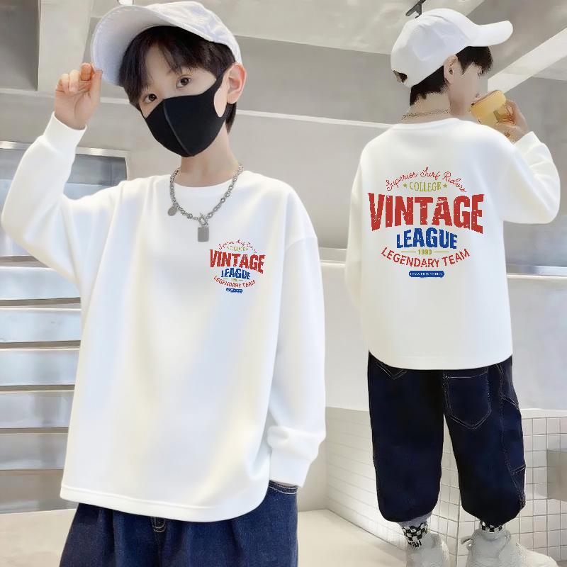 100% Pure Cotton Boys' Long-Sleeve T-Shirt - Loose Fit, Round Neck, Autumn Collection for Children