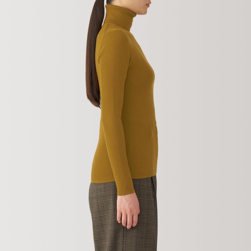 MUJI Washable Wool Rib Turtleneck Size XS Women's High-Gauge Sweater, BA1OXA4A, Mustard,