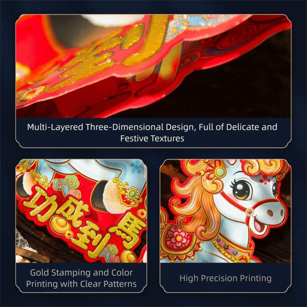 Cartoon Horse New Year Sticker Horse Year Door Banner Blessing Door Sticker 2026 Spring Festival