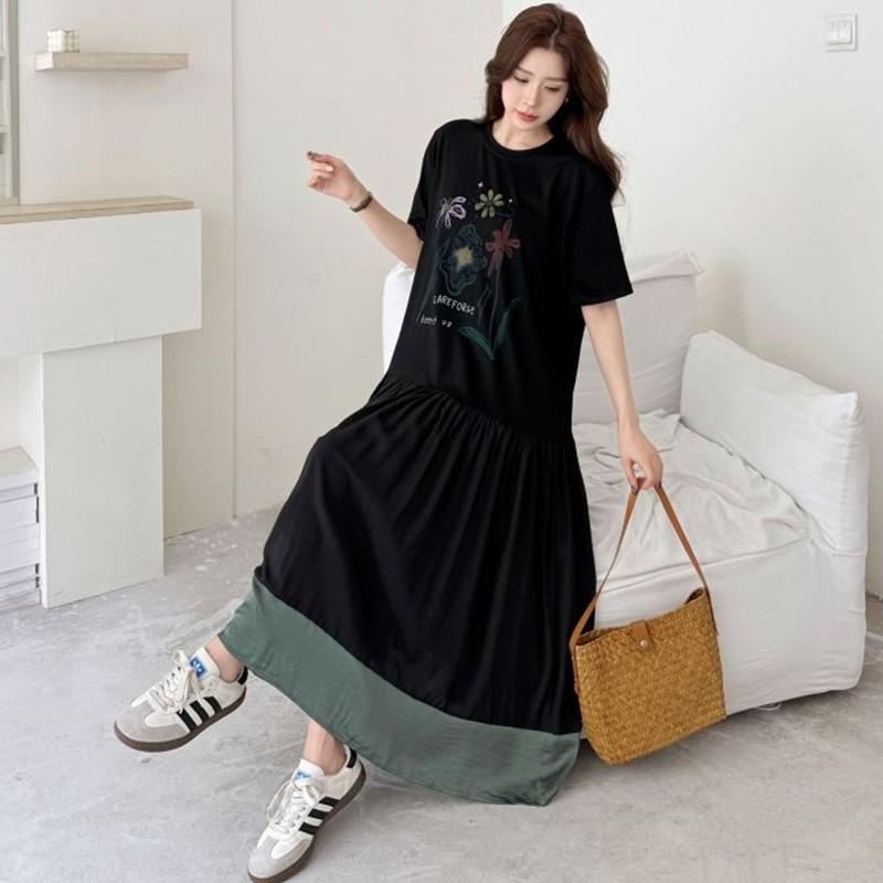 Short Sleeve Plus Size Cotton Vintage Floral New In Dresses for Women Casual Loose Long Summer Dress