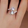 Cute Cartoon Design Cat-Shaped Imitation Moonstone Ring for Women Tiny Cat Adjustable Rings Daily Jewelry Gifts