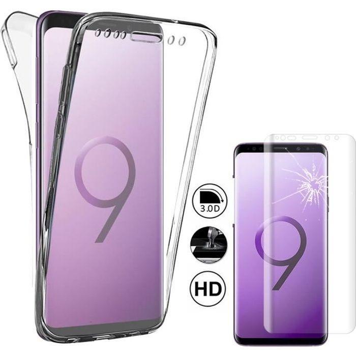 Coque Silicone 360° - VCOMP - Samsung Galaxy S9+ - Transparent - Protection Intégrale - Film Verre Trempé