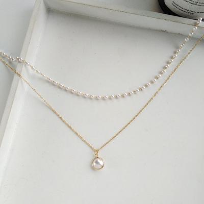 Kpop perlový choker náhrdelník roztomilý dvojitý reťazový prívesok darček pre dievča