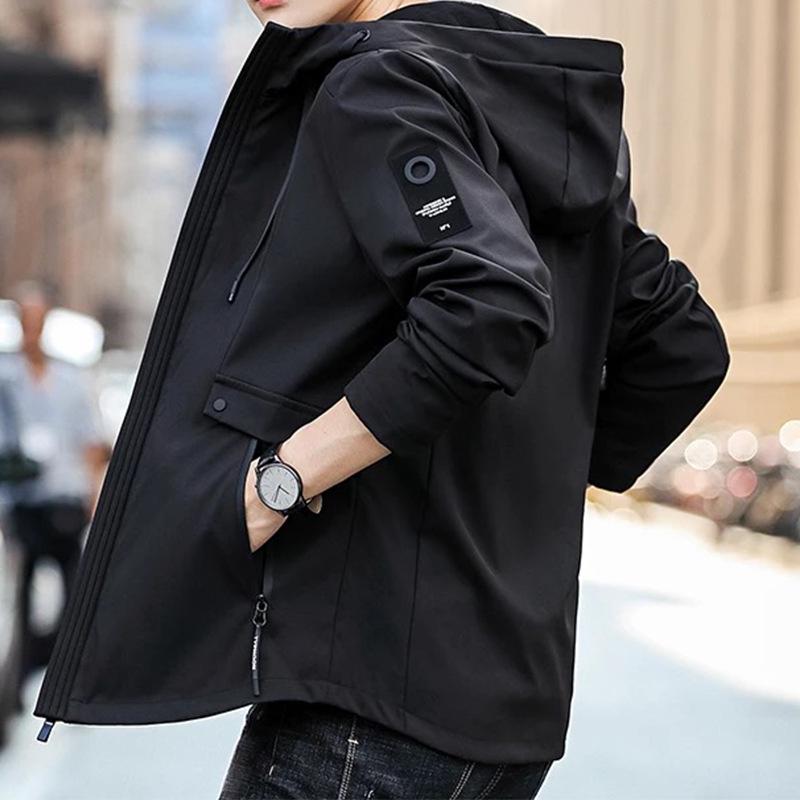 Men s Slim Fit Hooded Jacket - Trendy Korean Style Casual Outerwear for Spring and Autumn 2026 M чёрный