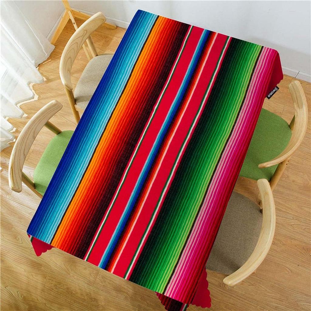 Mexican Colorful Stripe Pattern Rectangle Tablecloth Party Decor Reusable Waterproof Tablecloth Kitchen Dining Table Decorations