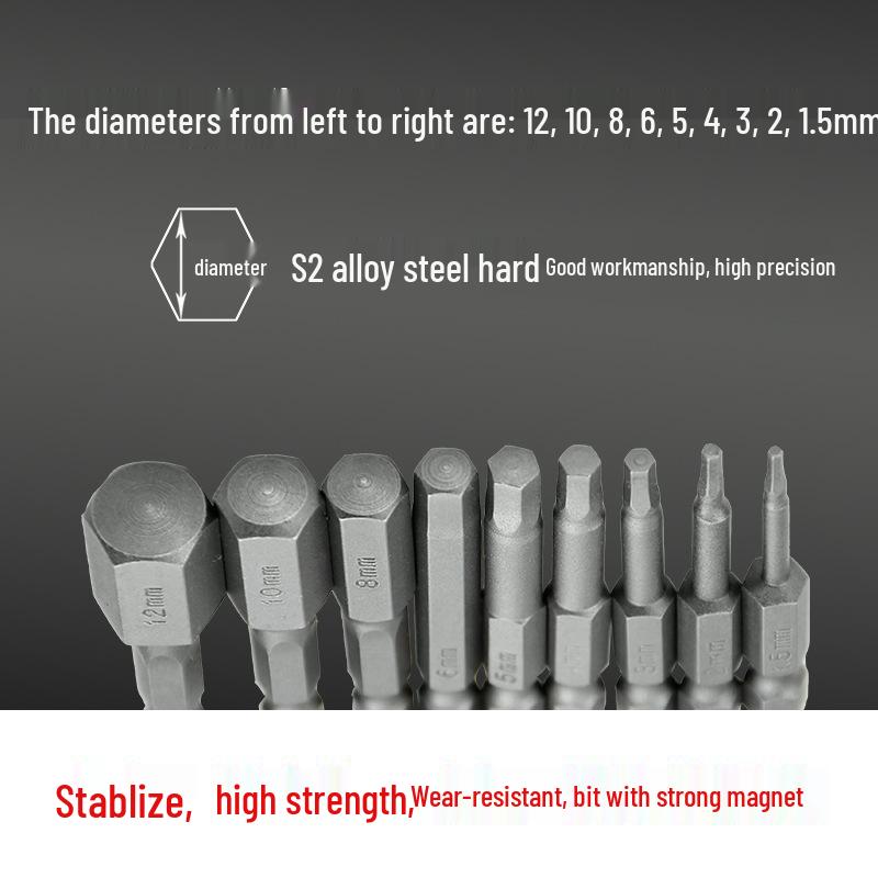 S2 Air Impact Hex Socket Bit Set, Pneumatic & Electric Screwdriver, 1/4 Strong Magnetic