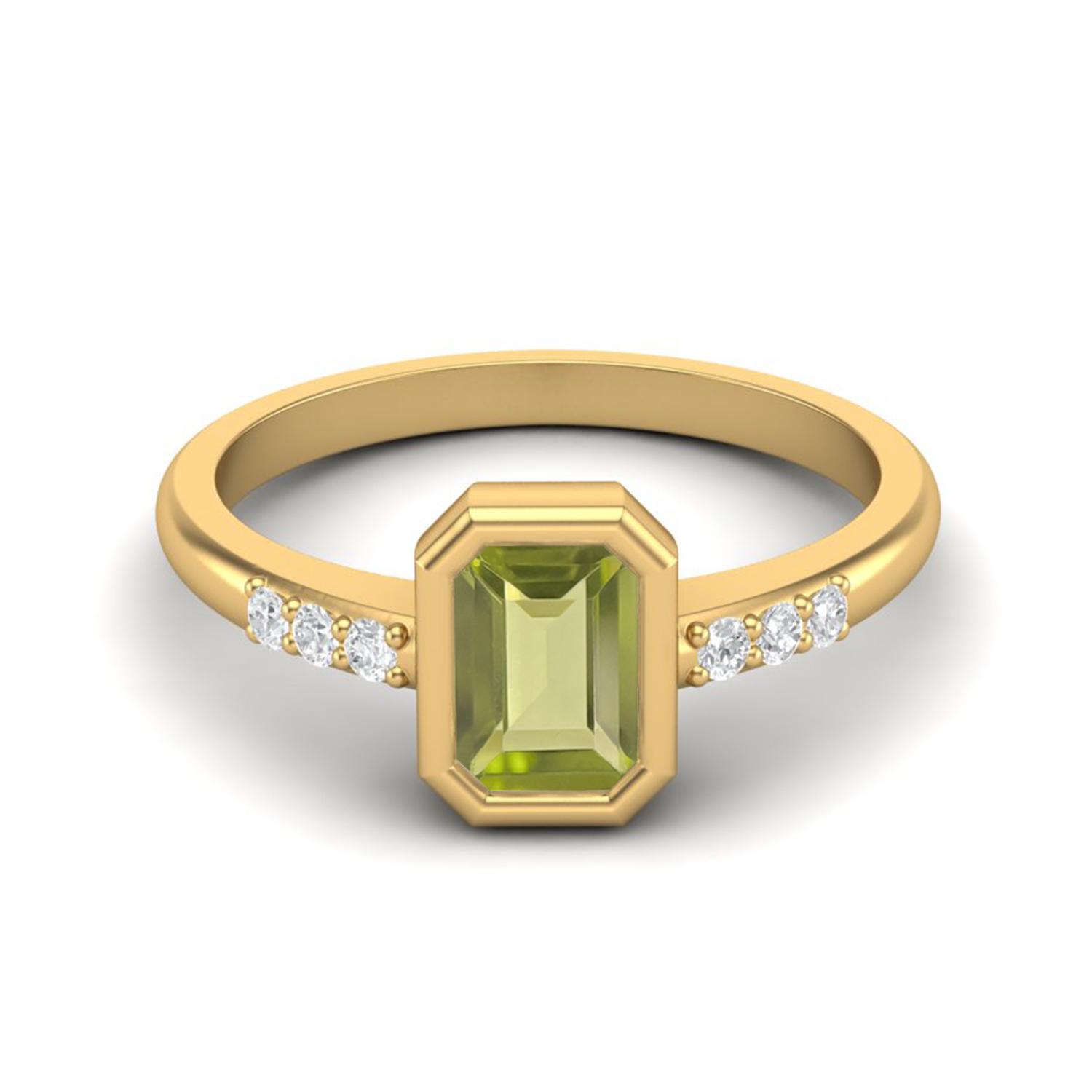 

Bezel Set 0.77 Ctw Emerald Cut Peridot 925 Sterling Silver Gold Vermeil Solitaire Women Engagement Ring 5 жовтий