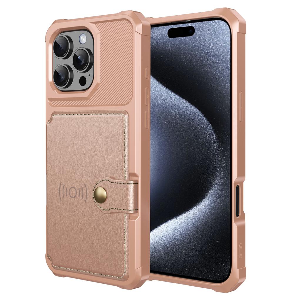 ZM03 For iPhone 16 Pro Max Case with Card Holder PU Leather+TPU Phone Back Cover