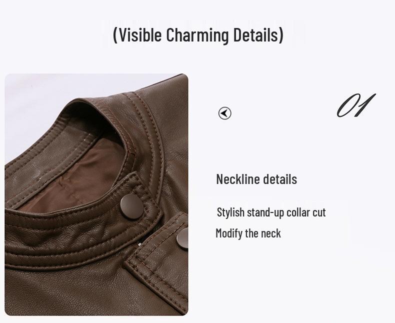 Women's Casual PU Leather Jacket with Stand Collar, Spring/Autumn 2025, Loose Fit, Small Size, XG9961