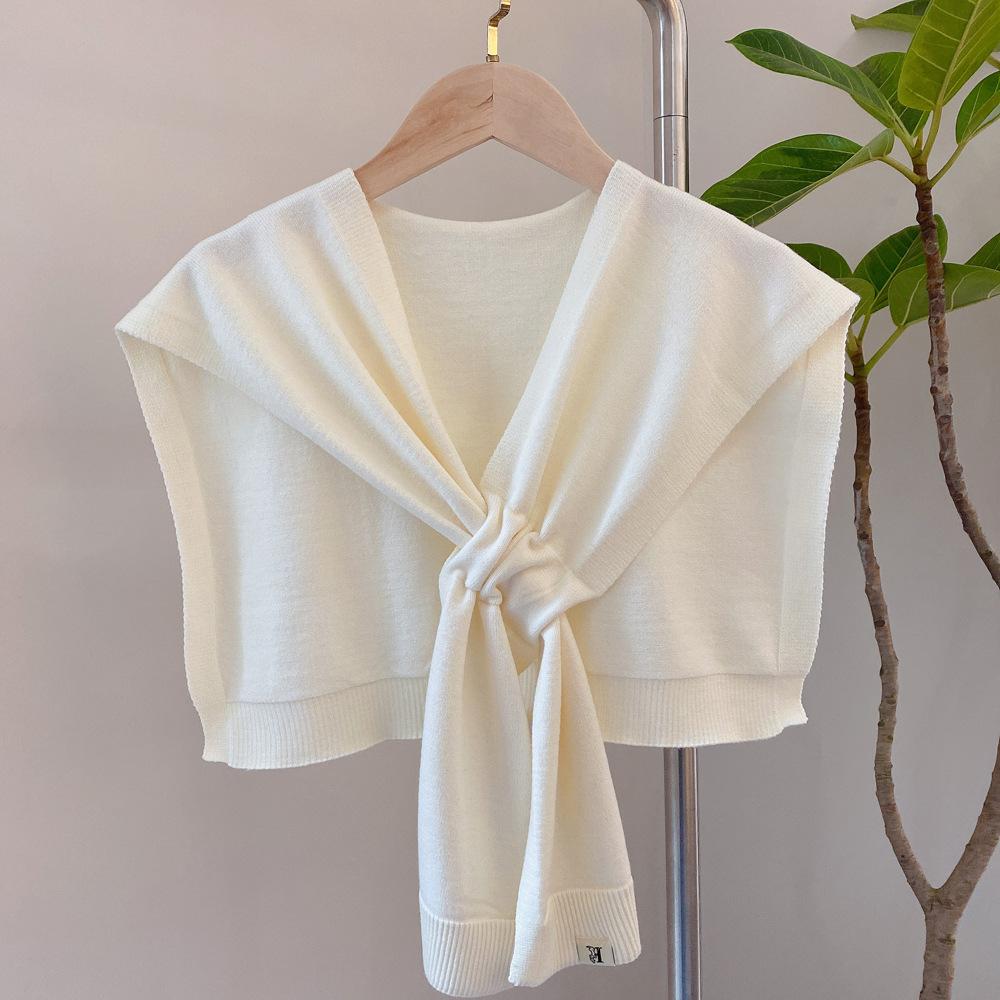 Four seasons solid color knitted small shawl scarf scarf women's cross collar sweet wind multi-color versatile decoration warm