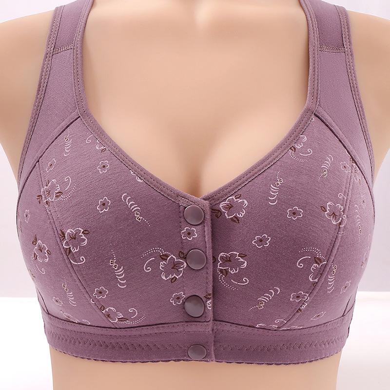 Supportive Wireless Bra with Front Buttons and Breathable Cotton Fabric