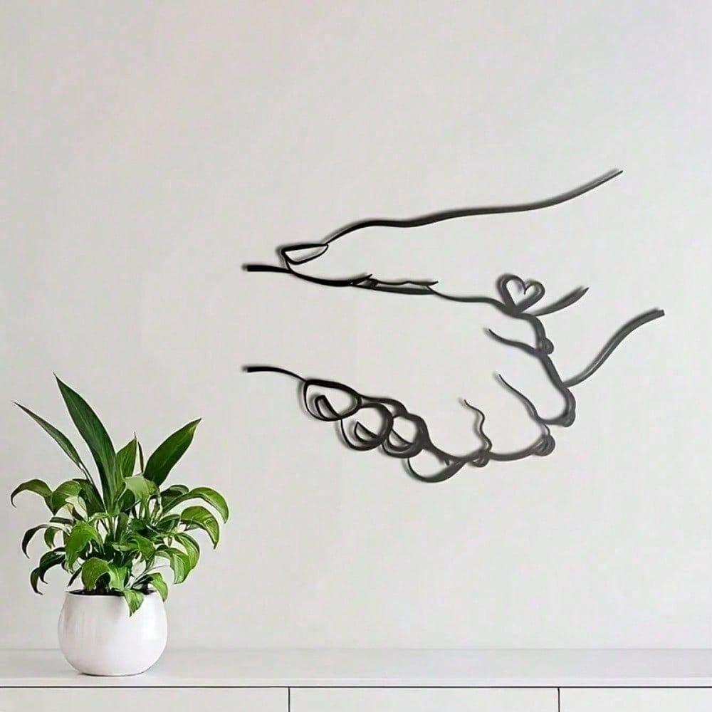 Shaking Hands with Pet Dog Minimalisty Metal Wall Art - Modern Home Decor for Bedroom, Living Room, or Bathroom. Waterproof, Rustproof  Installation.