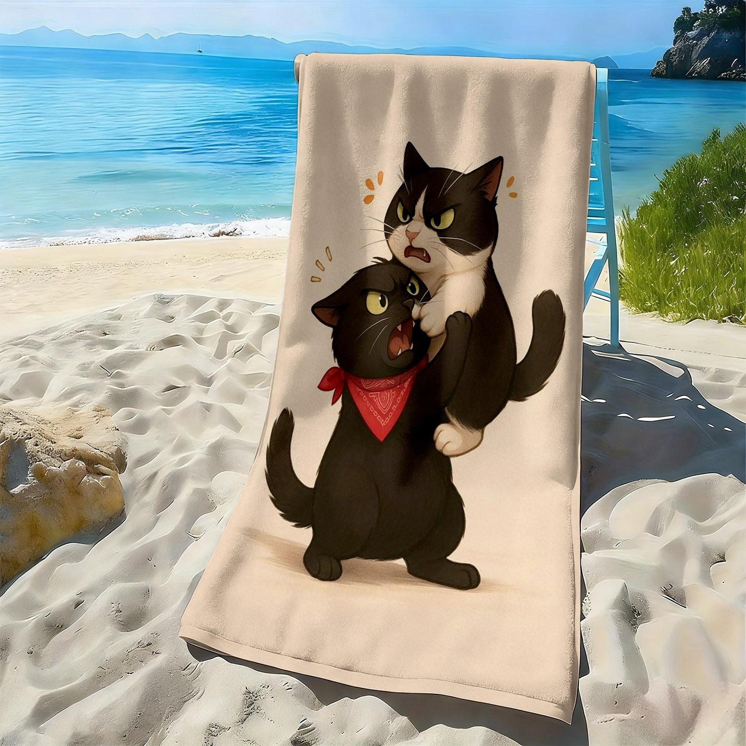 

Weird and cute pattern of two black cats polyester microfiber beach towel is highly absorbent, suitable swimming beach outings W40*H60(CM)