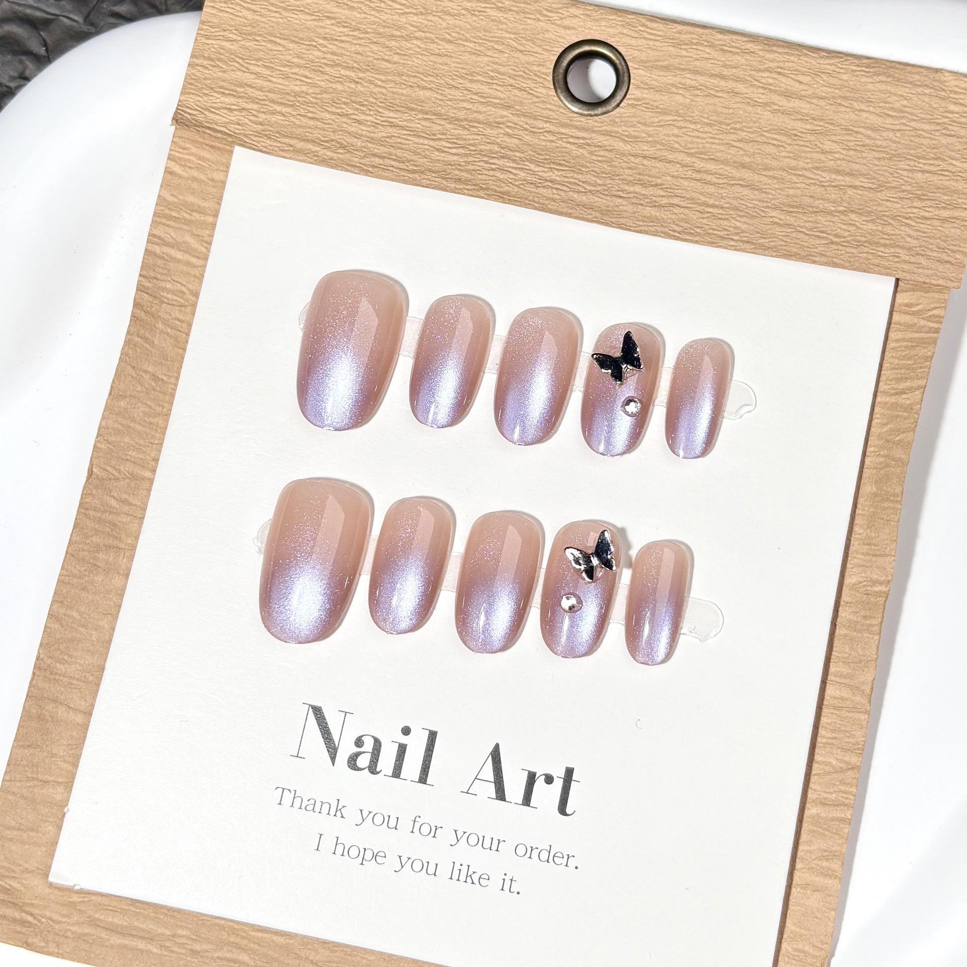 

Purple Silver Crystal Cat Eye Gradient Nails - Versatile Fairy Nail Art Patches