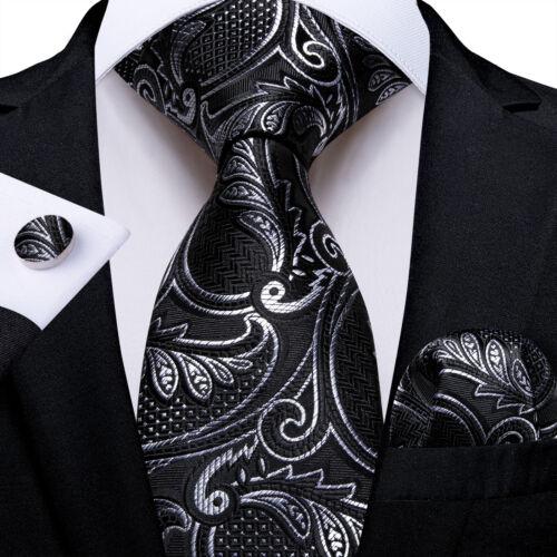 Dibangu Mens Silk Necktie Set Striped Paisley Solid Tie Pocket Square Cufflinks