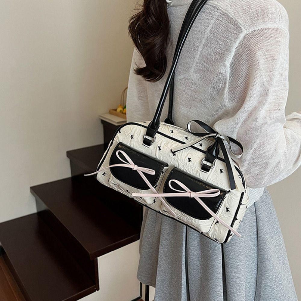 Korean Style Bow Ribbon Shoulder Bag Commuting Y2k Armpit Bag French Stick Underarm Bag  Daily