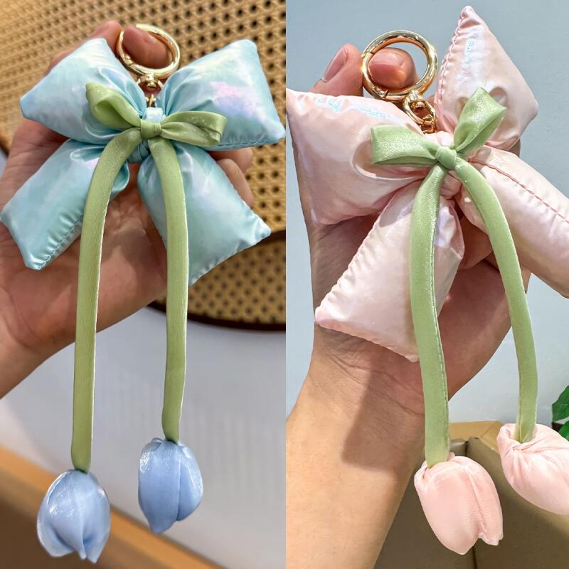 6color lovely padded ribbon holder ring keyring pink