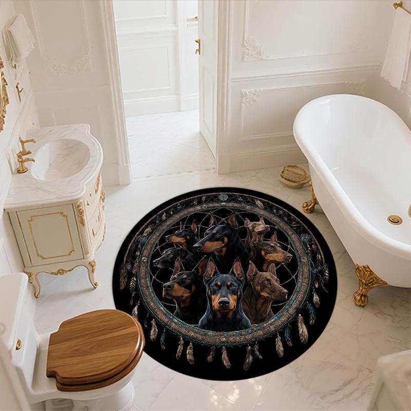 Dreamcatcher Dog Round Area Rug,Carpet Rug for Living Room Bedroom Sofa Playroom Decor,Non-slip Floor Mat
