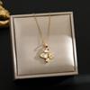 Elegant Gold-Plated Chinese-Style Four-Leaf Clover Necklace with Imitation Hetian Jade Pendant for Women