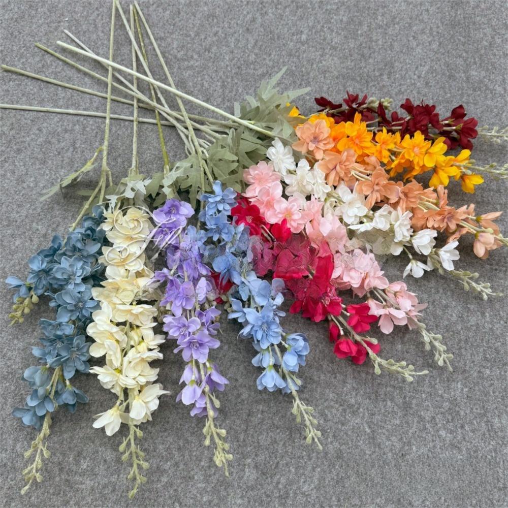 Large Size Artificial Flocked Delphinium Silk Fake Flowers Arrangement Wedding Decor