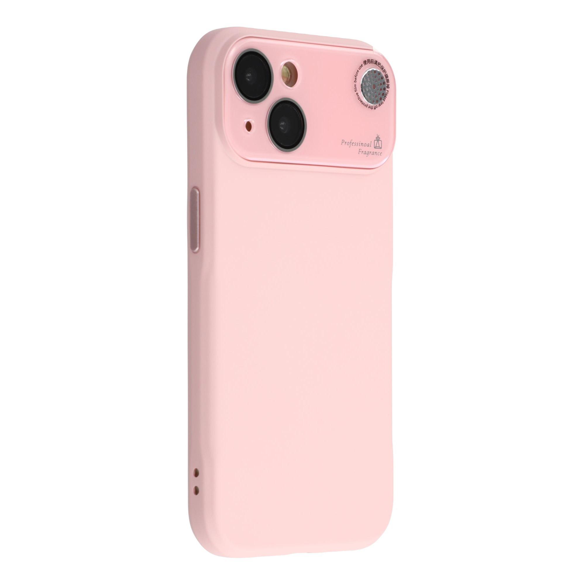 

For iPhone 15 Case Large Camera Window Liquid Silicone Aromatherapy Phone Cover Pink