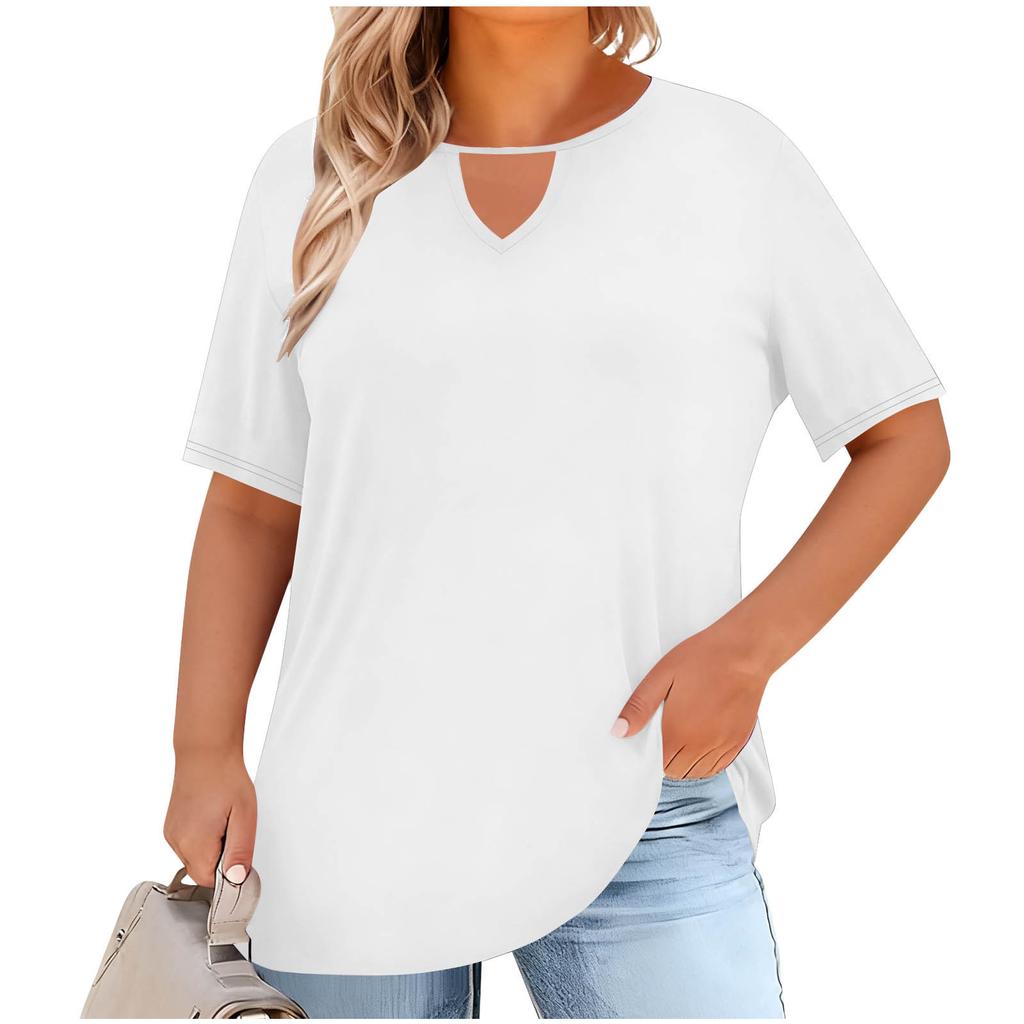 Women's Plus Size Casual Short Sleeve Top V Neck Loose Fit Solid Color T Shirt Lightweight Comfortable Soft Fabric