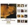 2026 Cat Wall Calendar Funny Weird Cats In Renaissance Art Monthly Planner with Clear Date Boxes Spiral Bound Calendar for Home Unique Cat Lover Gifts