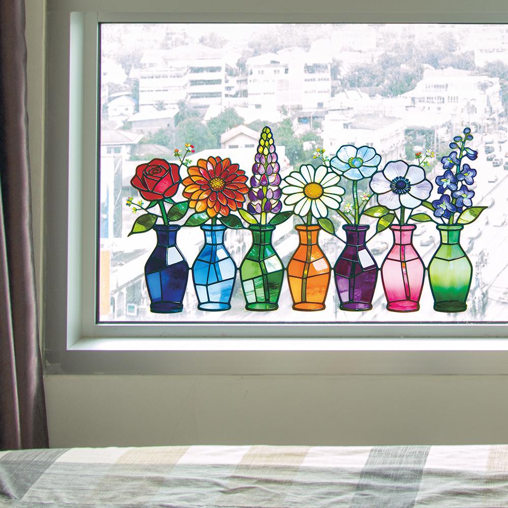 

Painted Realistic Vase Flowers Static Cling Window Sticker for Outdoor Balcony Glass Showcase Home Decor 30x60cm різнокольоровий